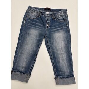 No‎ Boundaries Juniors 13 Denim Capri Jeans Cuffed Stretch Embellished.     3946